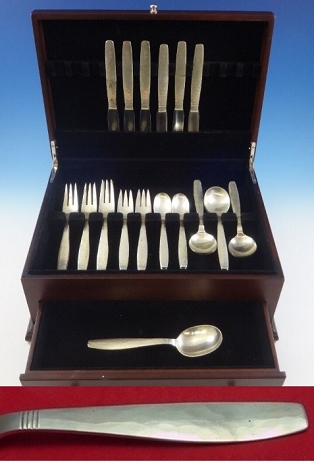 Swedish Modern by Allan Adler Sterling Silver Flatware Set Hand Wrought 31 Pcs